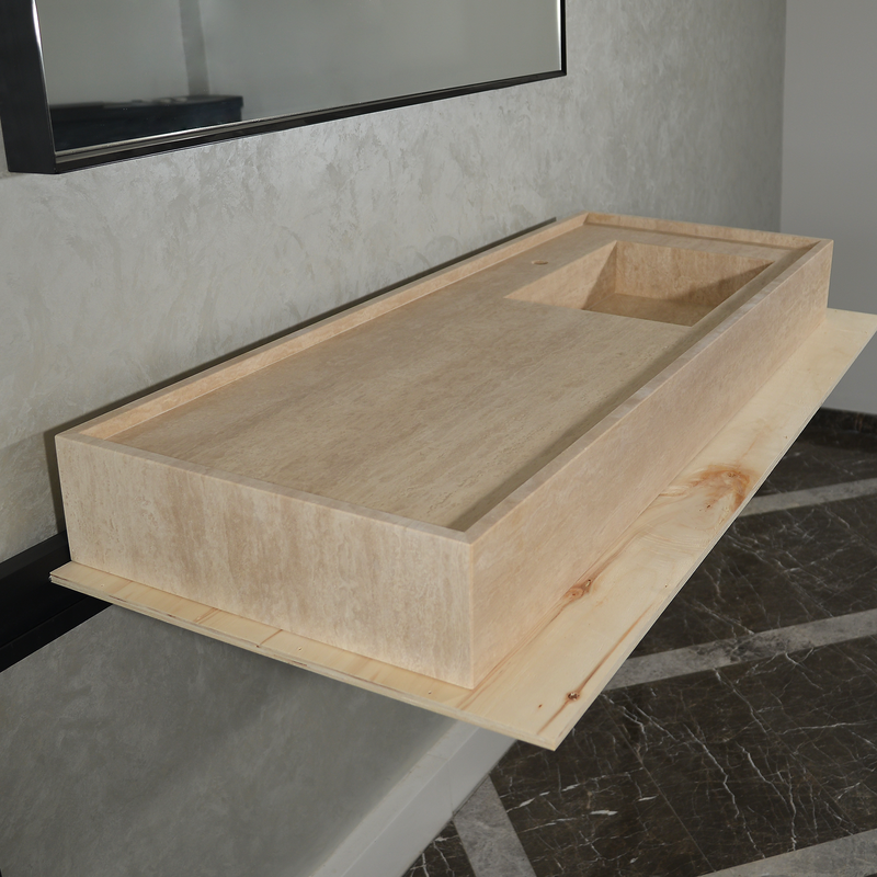 Handcrafted Travertine Bathroom Vanity Sink - Custom Natural Stone Luxury Design, photo 4 of 10