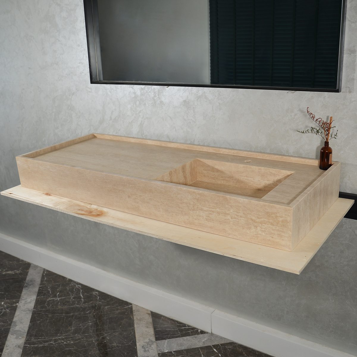 Handcrafted Travertine Bathroom Vanity Sink - Custom Natural Stone Luxury Design, photo 2 of 10