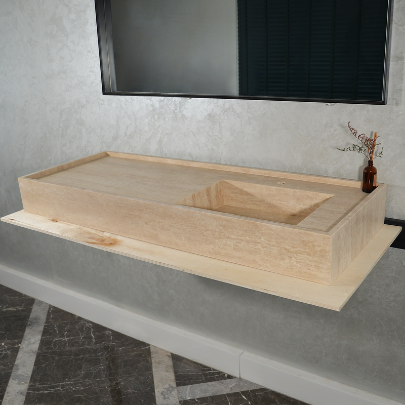 Handcrafted Travertine Bathroom Vanity Sink - Custom Natural Stone Luxury Design, photo 2 of 10