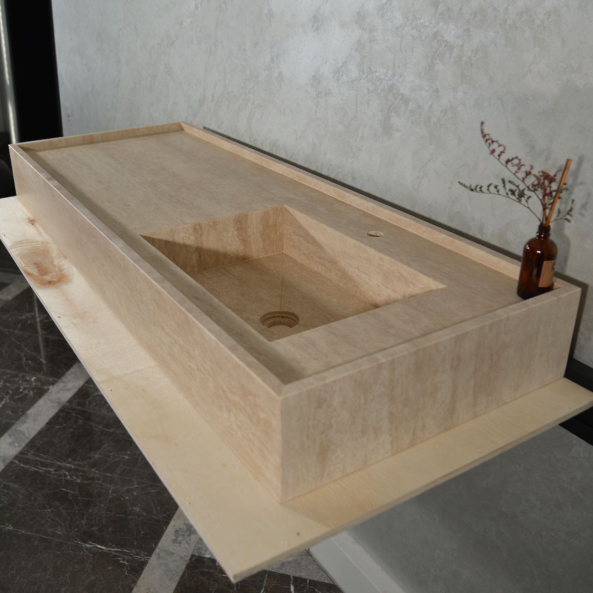 Handcrafted Travertine Bathroom Vanity Sink - Custom Natural Stone Luxury Design, photo 6 of 10