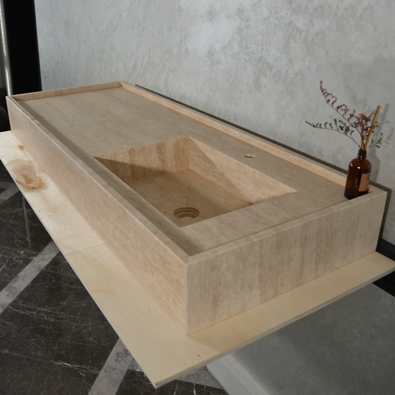 Handcrafted Travertine Bathroom Vanity Sink - Custom Natural Stone Luxury Design, photo 6 of 10