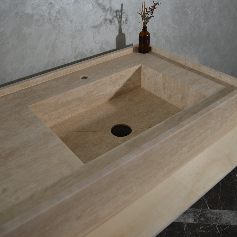 Handcrafted Travertine Bathroom Vanity Sink - Custom Natural Stone Luxury Design, photo 8 of 10