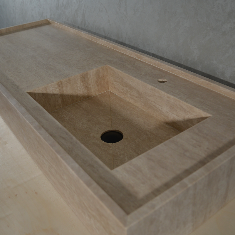 Handcrafted Travertine Bathroom Vanity Sink - Custom Natural Stone Luxury Design, photo 9 of 10