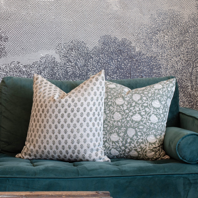 Sabine Floral Block Printed Pillow Cover | Green