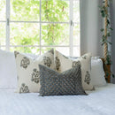 Aster Floral Block Printed Pillow Cover | Blue, Brown | Lumbar by Apartment No.3