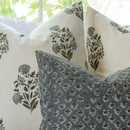 Aster Floral Block Printed Pillow Cover | Blue, Brown | Lumbar by Apartment No.3