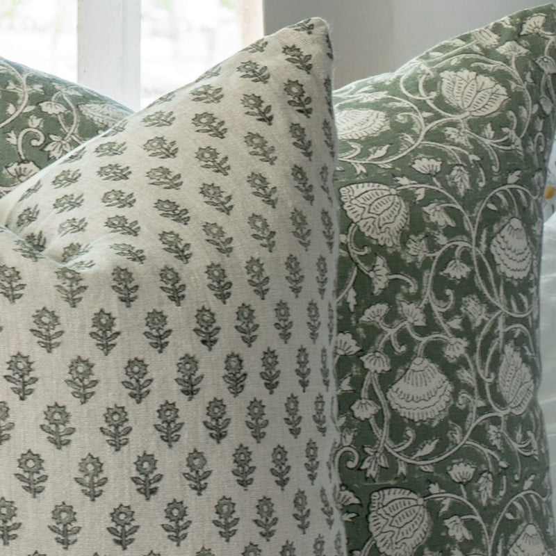 Sabine Floral Block Printed Pillow Cover | Green