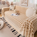 Jacquard Plush Houndstooth Sofa Throw Cover, Cover Throws for Sofas, Stylish Living Room Throws