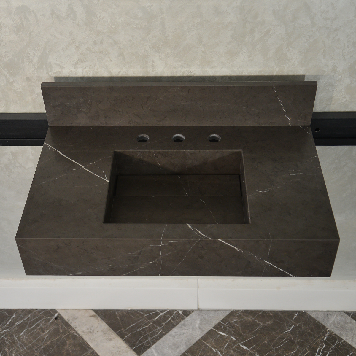 Pietra Grey Handcrafted Natural Marble Bathroom Sink - Polished, photo 8 of 10