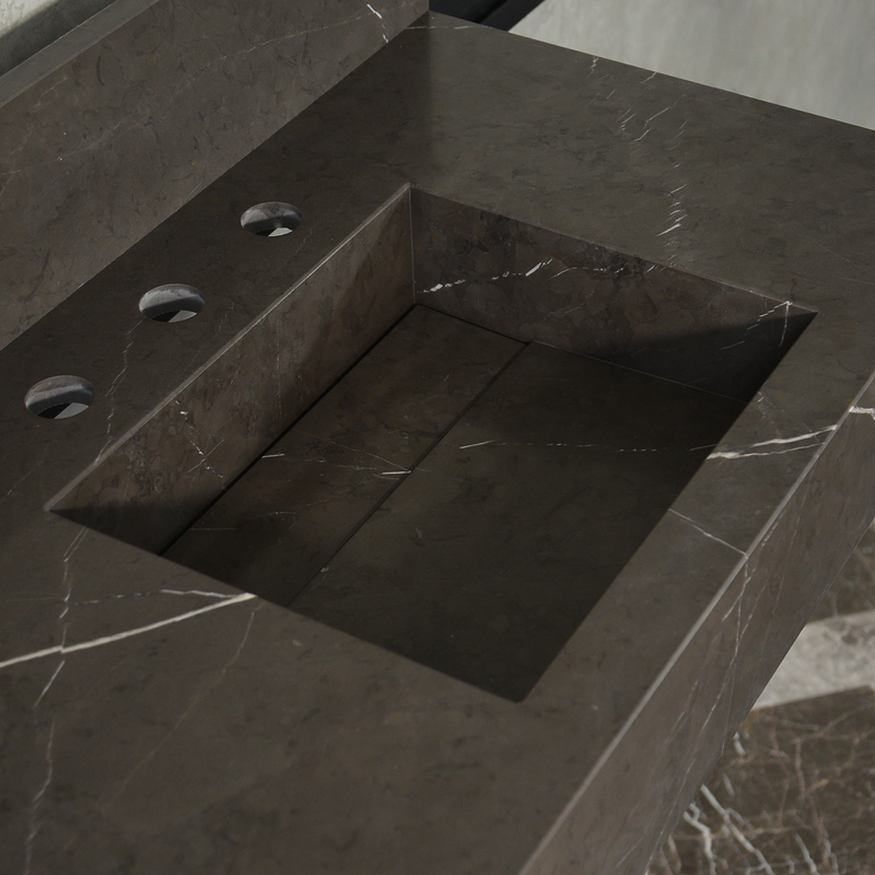 Pietra Grey Handcrafted Natural Marble Bathroom Sink - Polished, photo 4 of 10