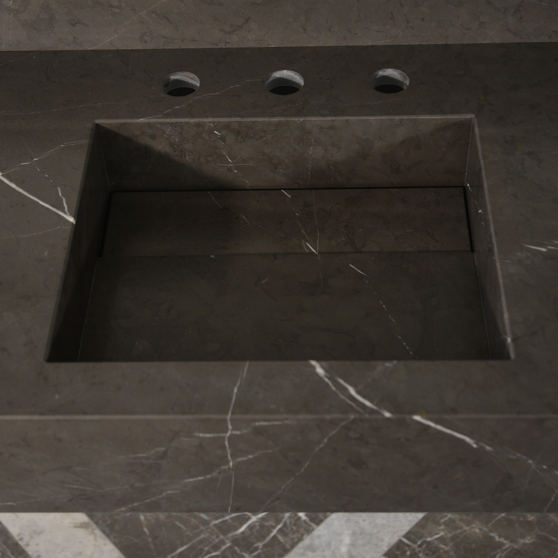 Pietra Grey Handcrafted Natural Marble Bathroom Sink - Polished, photo 5 of 10