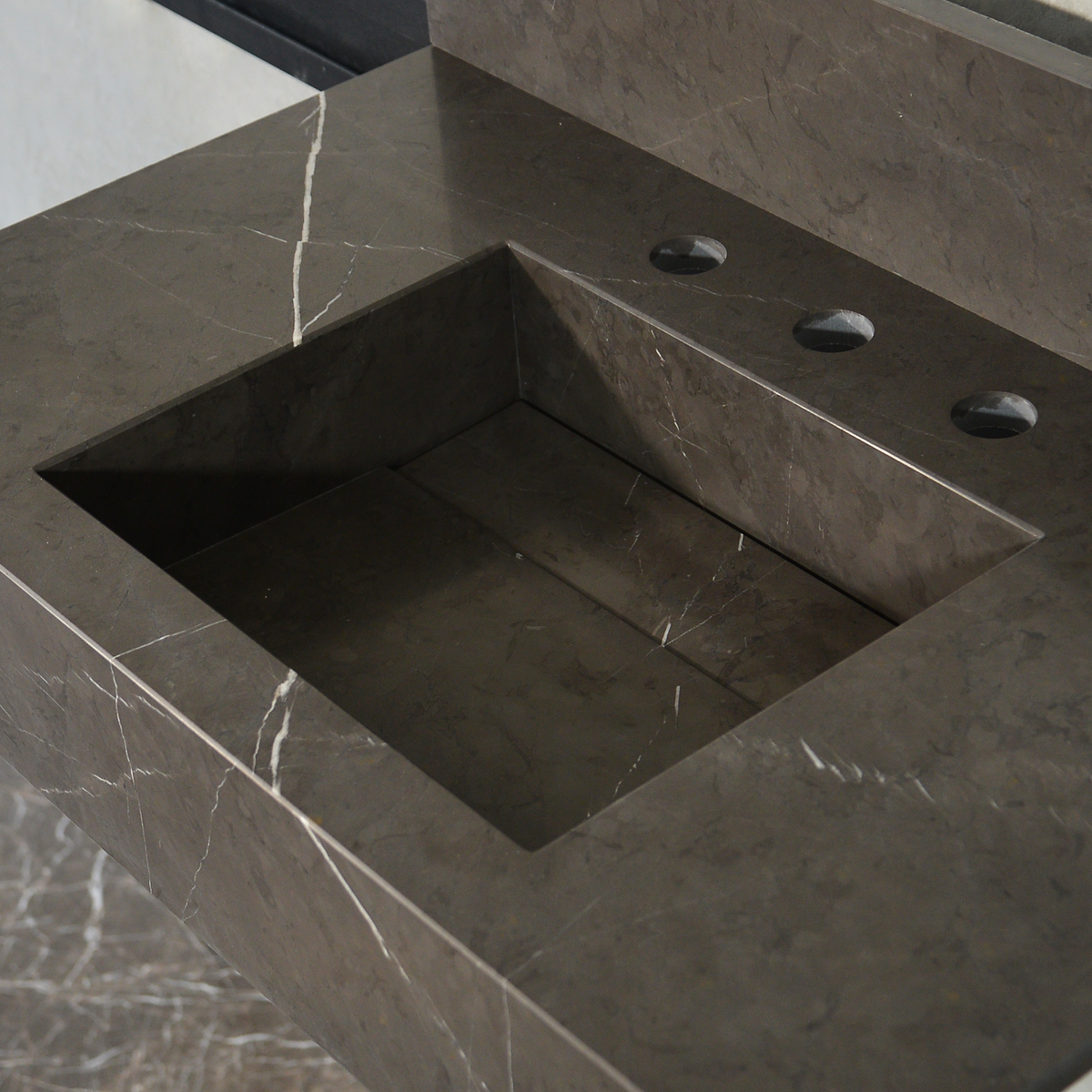 Pietra Grey Handcrafted Natural Marble Bathroom Sink - Polished, photo 7 of 10