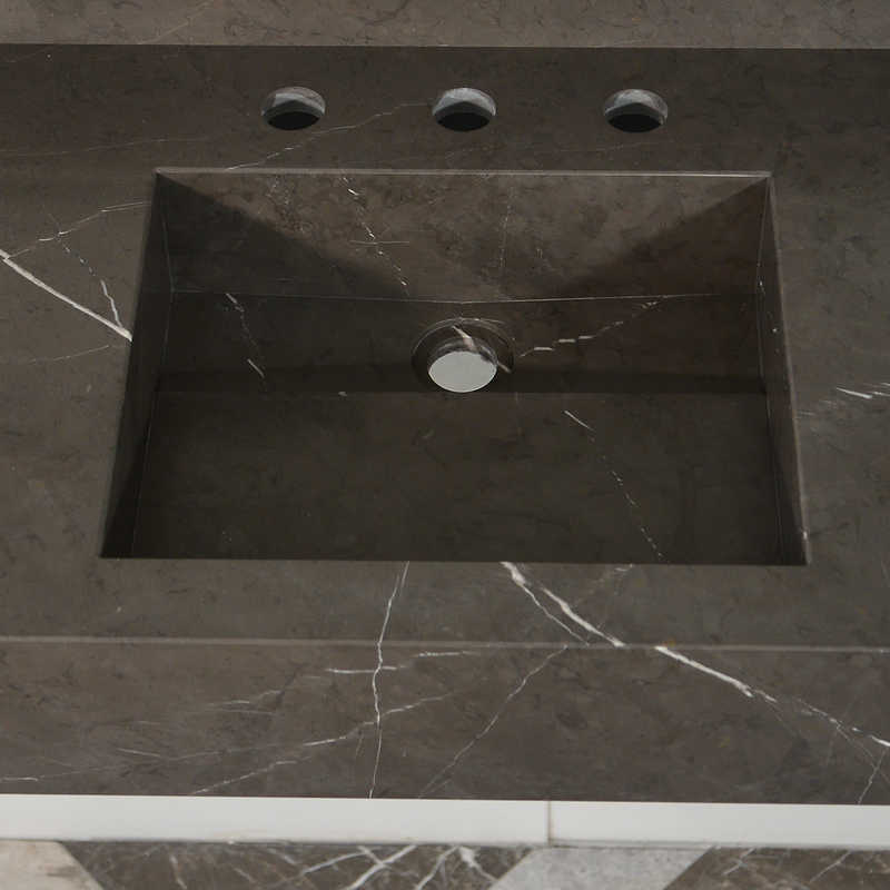 Pietra Grey Handcrafted Natural Marble Bathroom Sink - Polished, photo 6 of 10