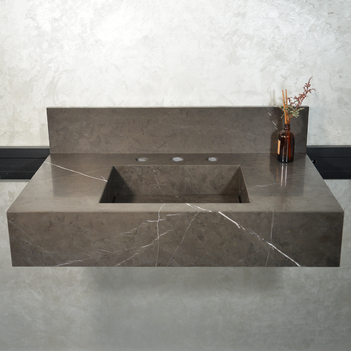 Pietra Grey Handcrafted Natural Marble Bathroom Sink - Polished, photo 3 of 10