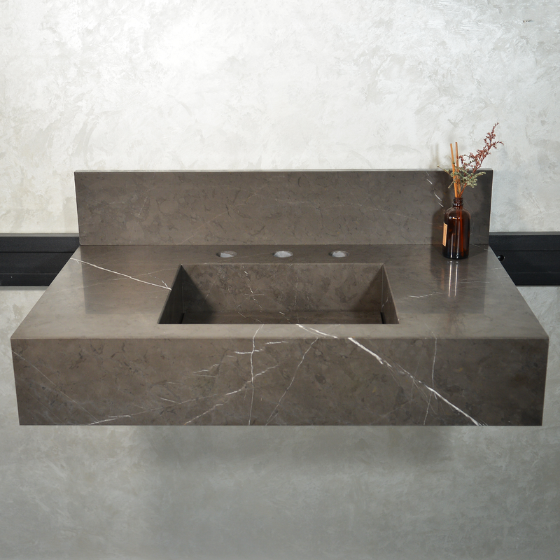 Pietra Grey Handcrafted Natural Marble Bathroom Sink - Polished, photo 3 of 10
