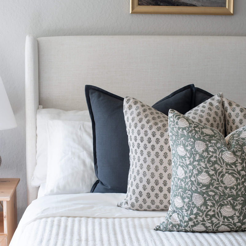 Sabine Floral Block Printed Pillow Cover | Green