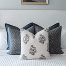 Aster Floral Block Printed Pillow Cover | Blue