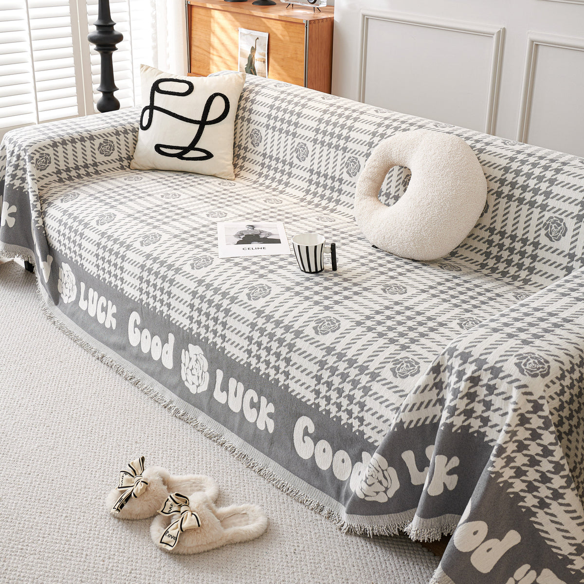Chenille Houndstooth Sofa Throw Cover, Scratch Proof Cozy Throw Blankets for Couch, photo 18 of 40