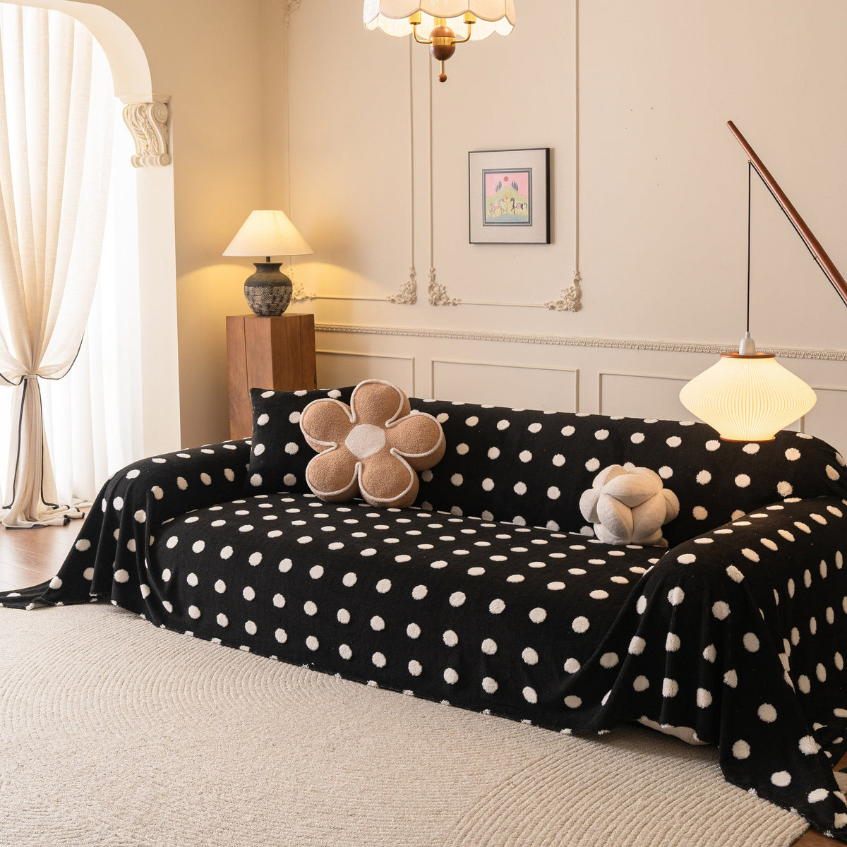 Plush Fleece Sofa Cover Throw, Soft Textured Polka Dot Couch Protector Blanket for Pets, photo 29 of 42