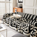 Chenille Geometric Sofa Throw Blanket, Boho Washable Furniture Throw Covers for Sofa