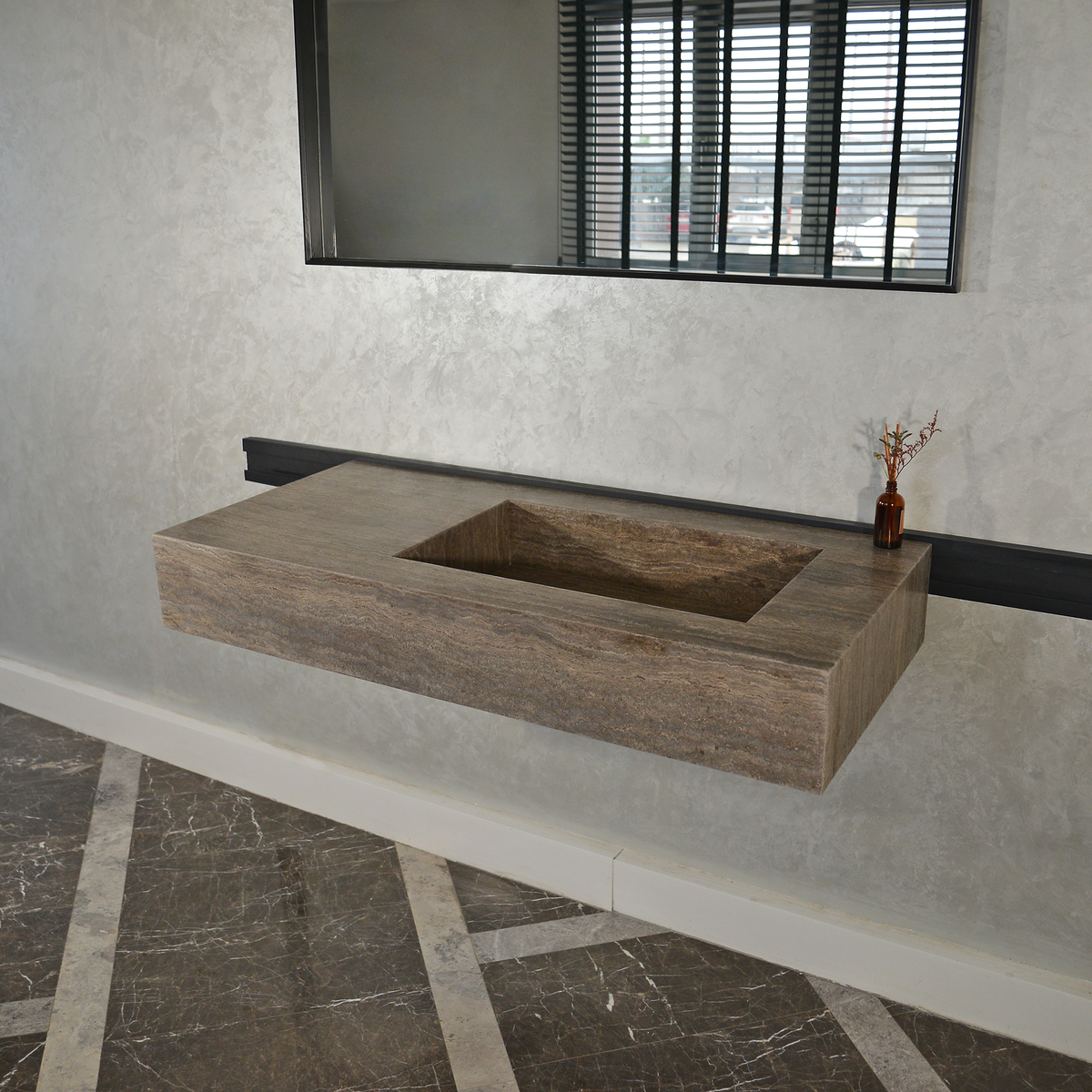Silver Travertine Natural Stone Handcrafted Bathroom Vanity Sink with Unique Veins, photo 10 of 10