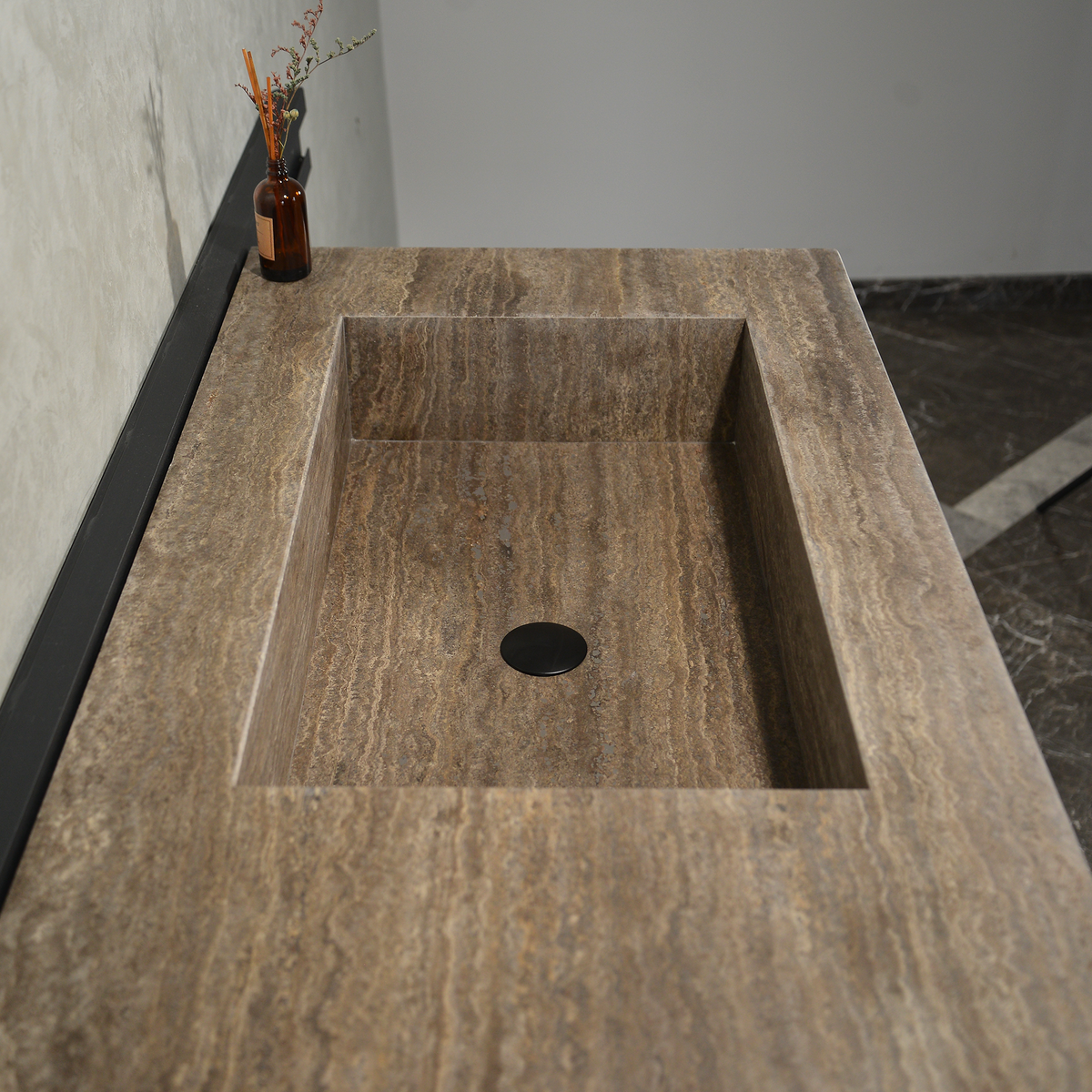 Silver Travertine Natural Stone Handcrafted Bathroom Vanity Sink with Unique Veins, photo 2 of 10