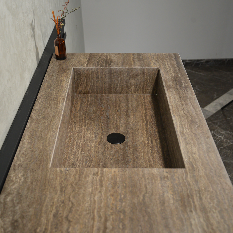Silver Travertine Natural Stone Handcrafted Bathroom Vanity Sink with Unique Veins, photo 2 of 10
