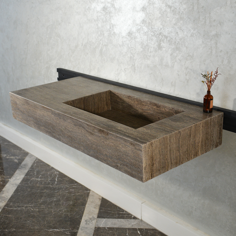 Silver Travertine Natural Stone Handcrafted Bathroom Vanity Sink with Unique Veins, photo 5 of 10