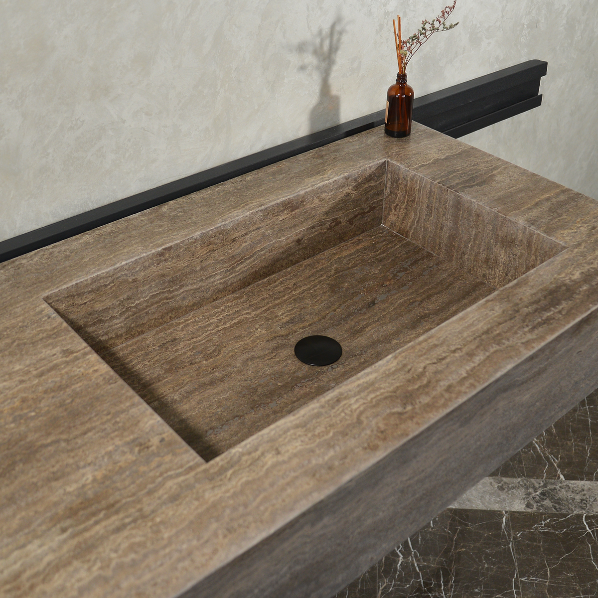 Silver Travertine Natural Stone Handcrafted Bathroom Vanity Sink with Unique Veins, photo 6 of 10