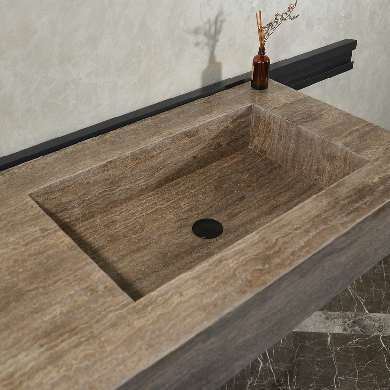 Silver Travertine Natural Stone Handcrafted Bathroom Vanity Sink with Unique Veins, photo 6 of 10