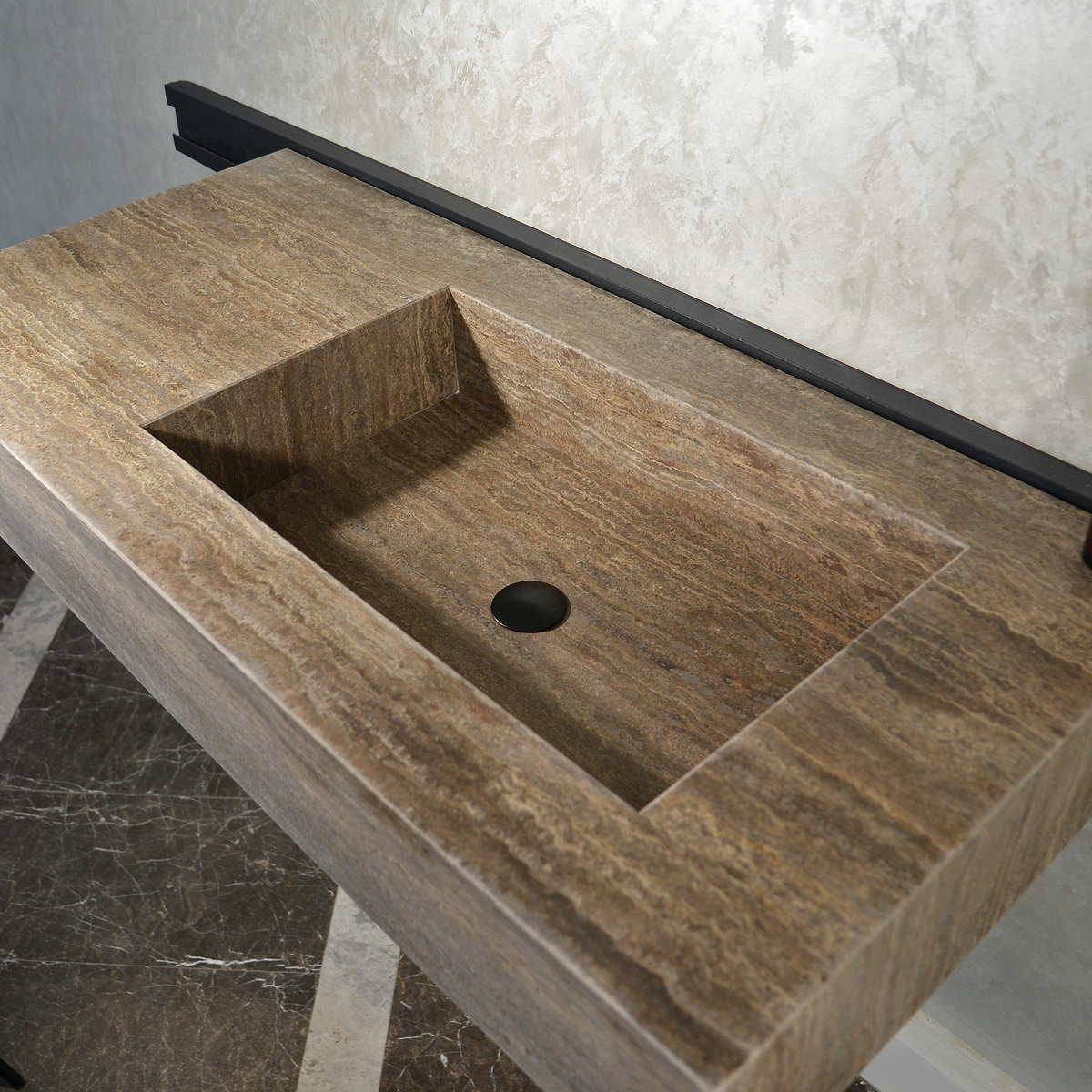 Silver Travertine Natural Stone Handcrafted Bathroom Vanity Sink with Unique Veins, photo 8 of 10