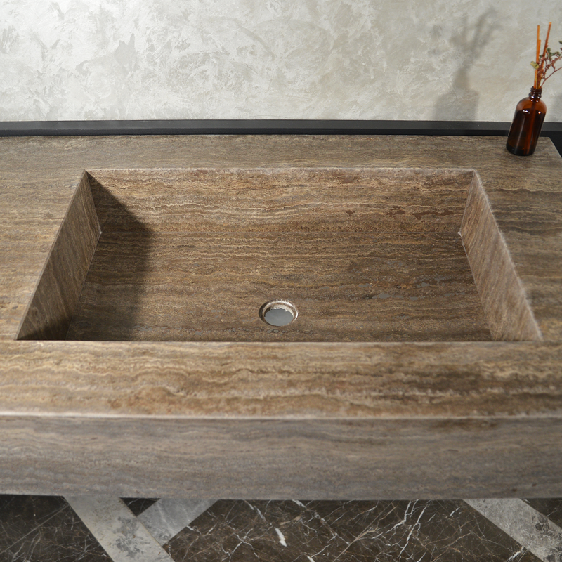 Silver Travertine Natural Stone Handcrafted Bathroom Vanity Sink with Unique Veins, photo 7 of 10