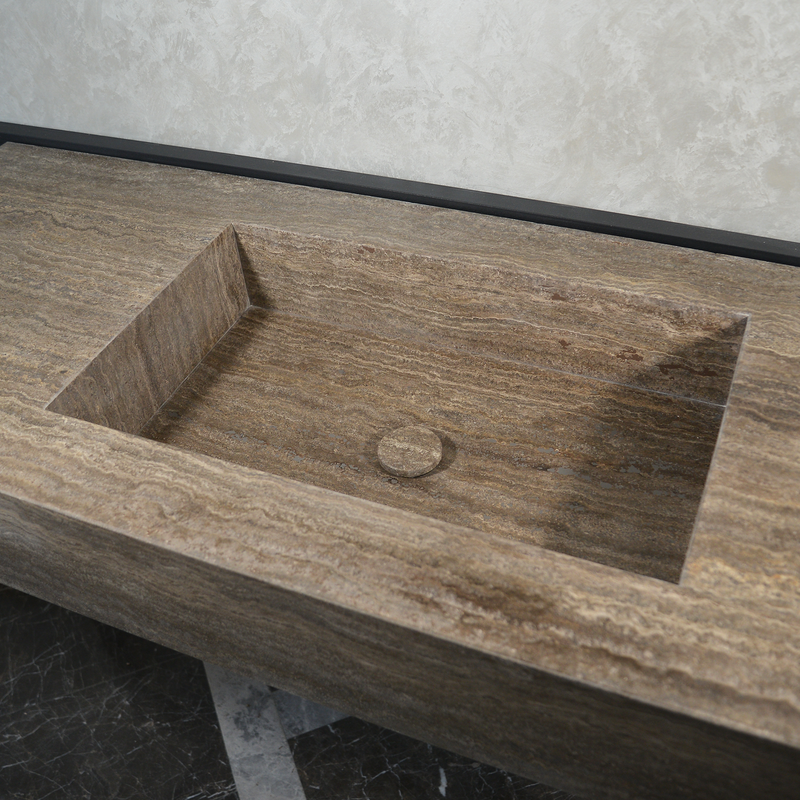 Silver Travertine Natural Stone Handcrafted Bathroom Vanity Sink with Unique Veins, photo 4 of 10