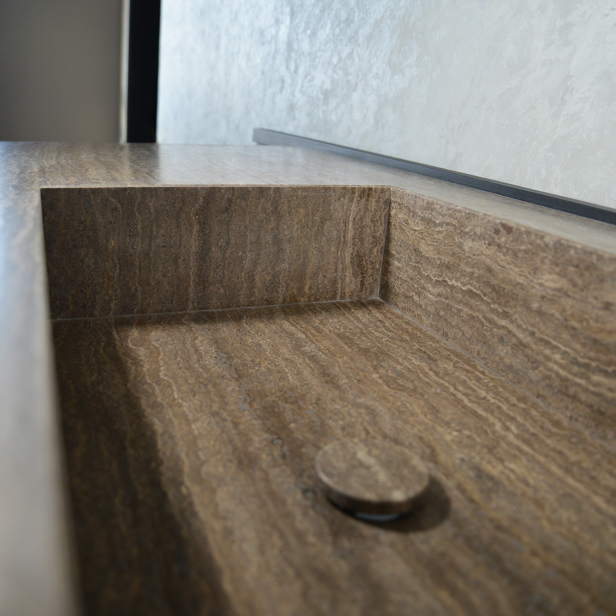 Silver Travertine Natural Stone Handcrafted Bathroom Vanity Sink with Unique Veins, photo 9 of 10