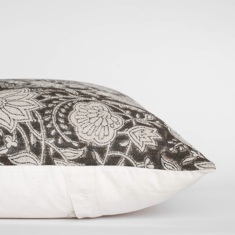 Auburn Floral Block Printed Pillow Cover | Brown