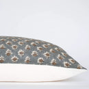 Aster Floral Block Printed Pillow Cover | Blue, Brown | Lumbar by Apartment No.3