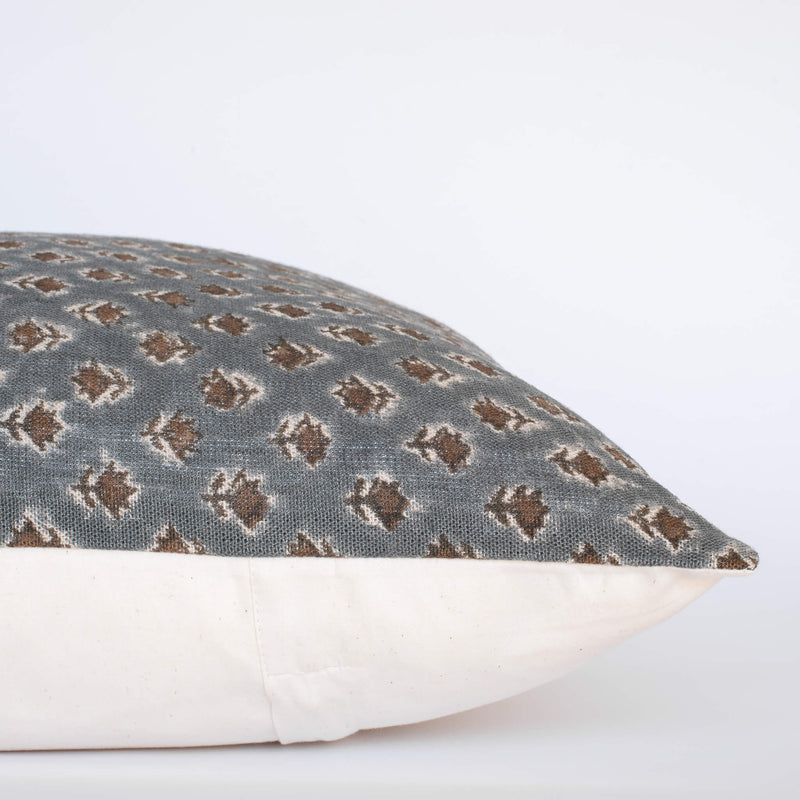 Aster Floral Block Printed Pillow Cover | Blue