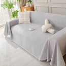 Solid Color Chenille Sofa Throw Blanket, Cozy & Easy Care Fringed Furniture Protector
