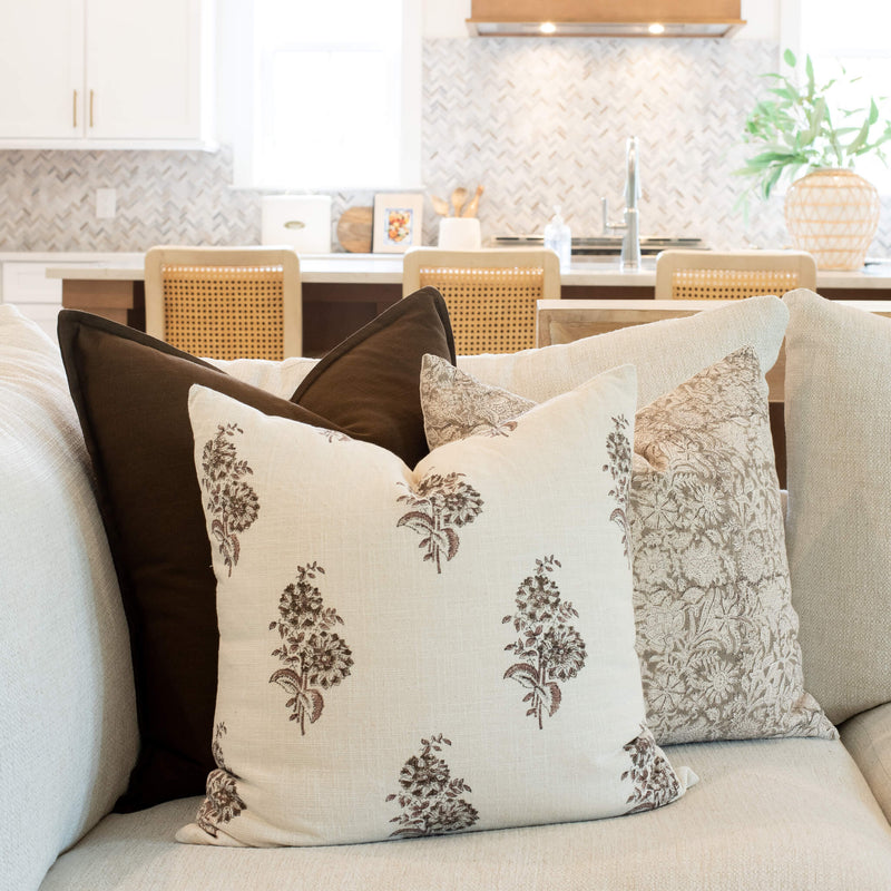 Sienna Floral Block Printed Pillow Cover | Light Brown