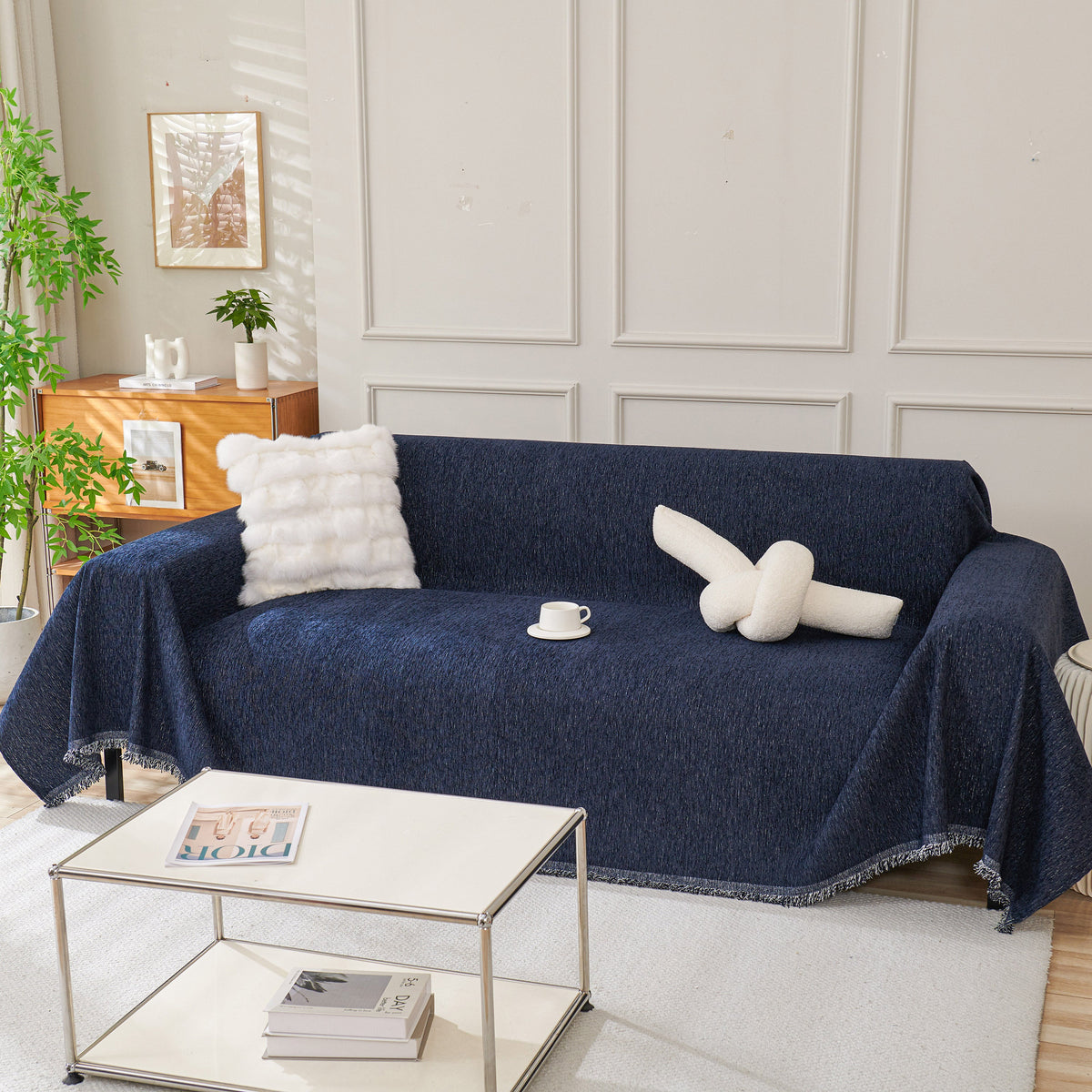 Solid Color Chenille Sofa Throw Blanket, Modern Decor Soft Couch Cover with Fringes, photo 39 of 42