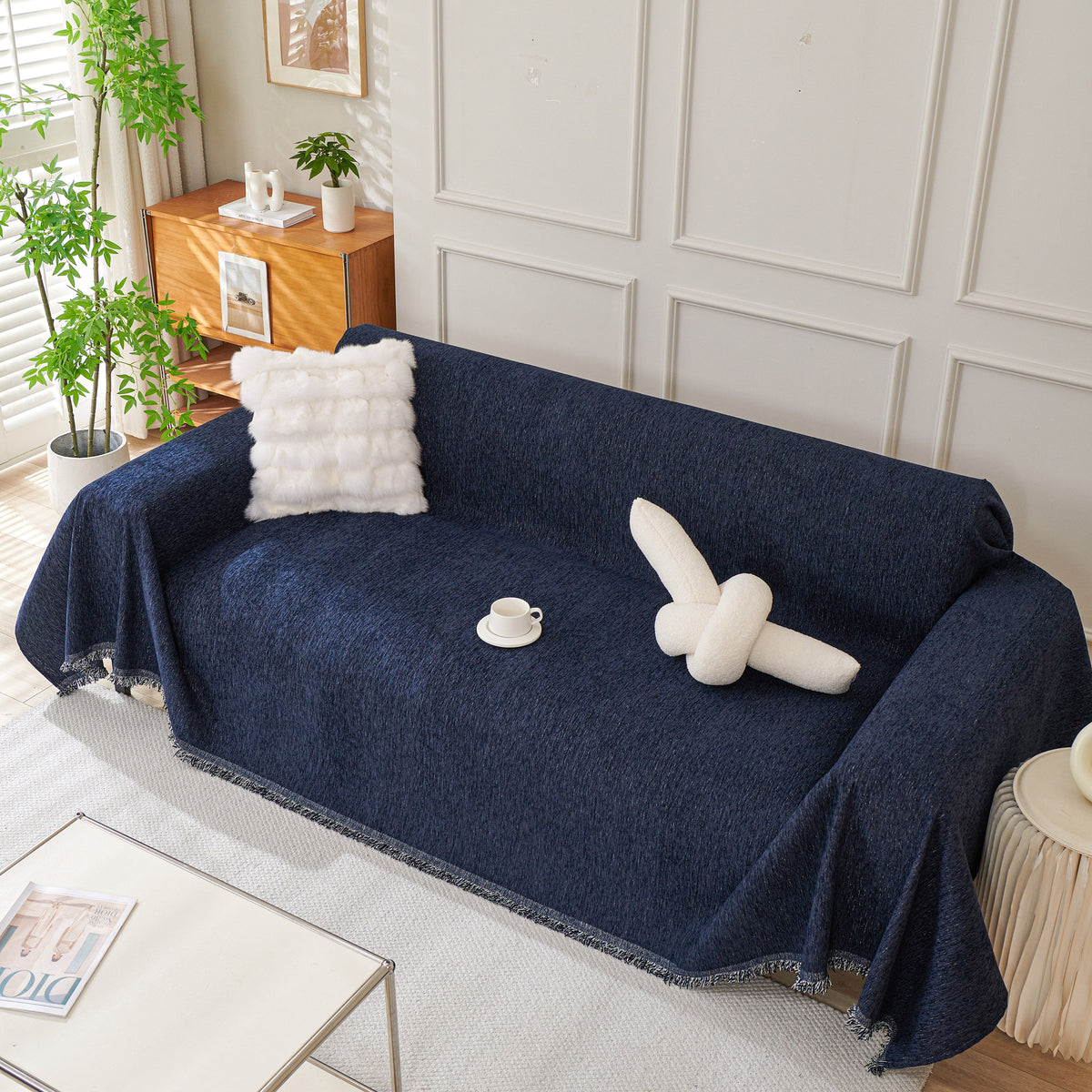 Solid Color Chenille Sofa Throw Blanket, Modern Decor Soft Couch Cover with Fringes, photo 40 of 42
