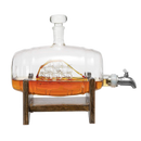 Whiskey Ship in a Barrel Decanter With Ship, 2-10 oz Glasses