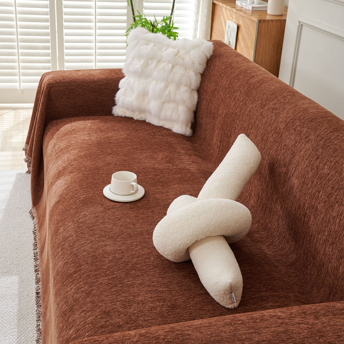 Solid Color Chenille Sofa Throw Blanket, Modern Decor Soft Couch Cover with Fringes, photo 24 of 42