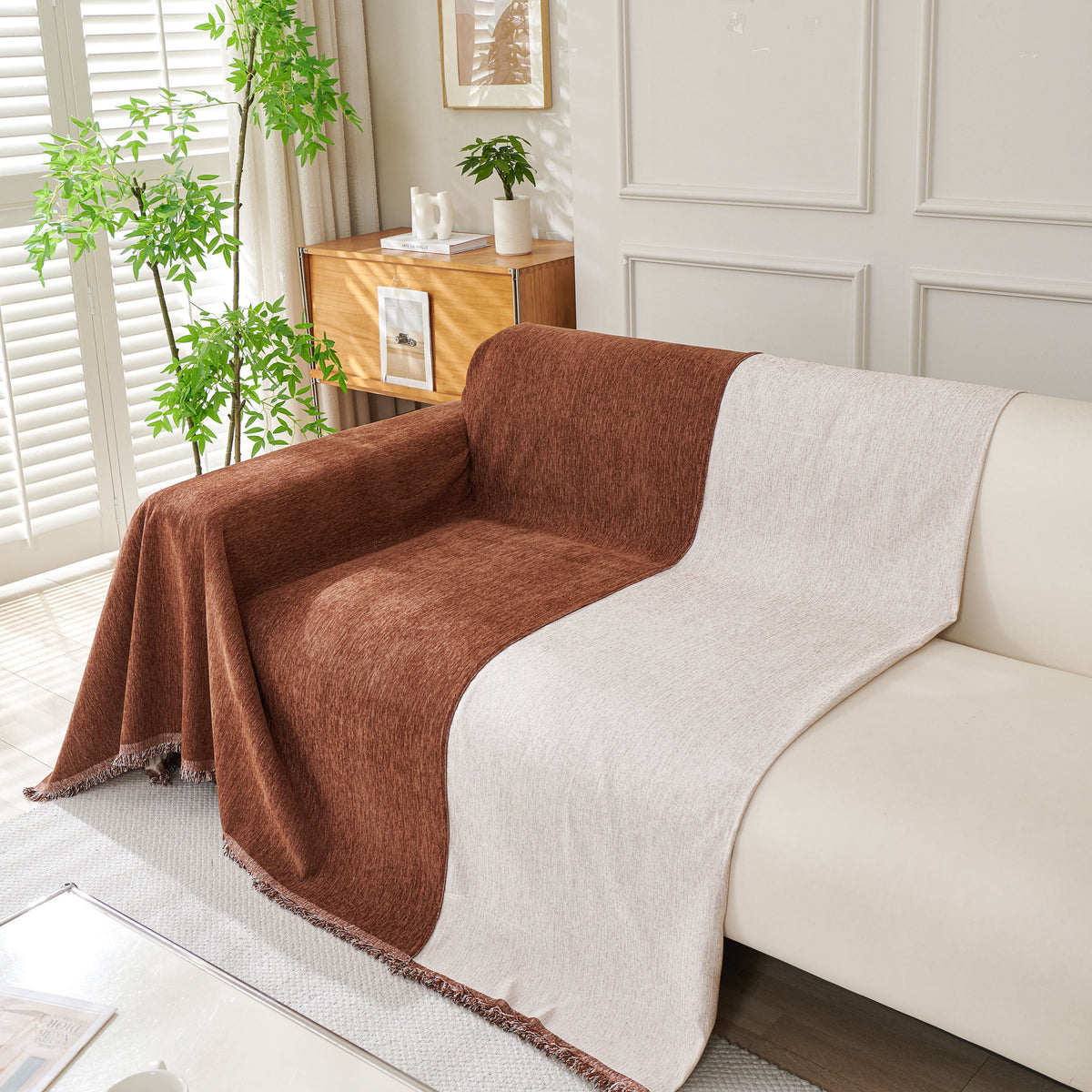 Solid Color Chenille Sofa Throw Blanket, Modern Decor Soft Couch Cover with Fringes, photo 33 of 42
