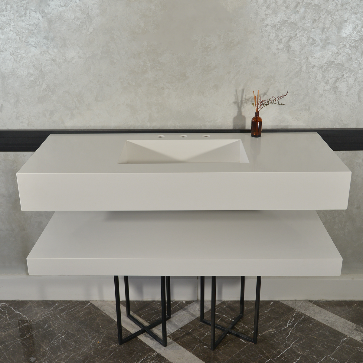 Custom Quartz Sink With Shelf, Bathroom Sink With Matching Shelf, Bathroom Vanity With Shelf, Bathroom Vanity With Single Sink, Vessel