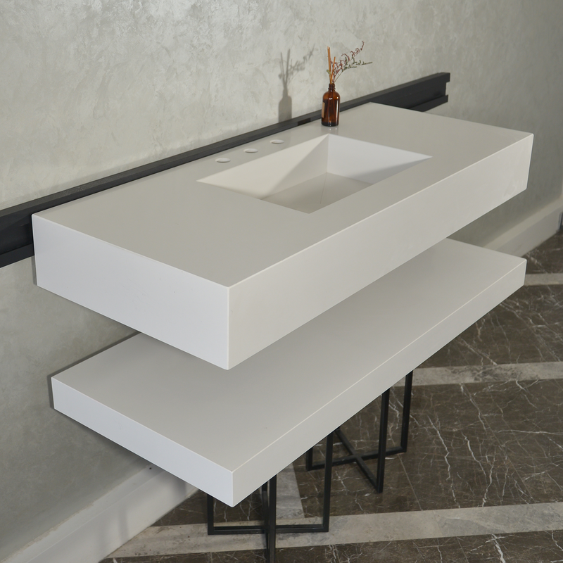 Custom Quartz Sink With Shelf, Bathroom Sink With Matching Shelf, Bathroom Vanity With Shelf, Bathroom Vanity With Single Sink, Vessel