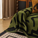 Modern Boho Chenille Sofa Cover Throw Blanket, Abstract Geometric Pattern Couch Cover
