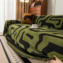 Modern Boho Chenille Sofa Cover Throw Blanket, Abstract Geometric Pattern Couch Cover