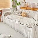 Farmhouse Ruffled Lace Sofa Slipcover Vintage Furniture Protector with Botanical Print