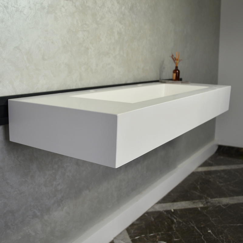 White Quartz Monolithic Contemporary Trough Sink - Handcrafted, photo 7 of 10